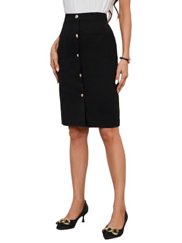 Plain High Waist Front Button Metal Skirt 2025 Fashion Skirts for Women