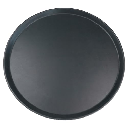 Grunwerg Non-Slip Round Food and Drink Plastic Serving Tray with High Grip Rubber Surface, Round, 11 / 27cm Diameter, Black