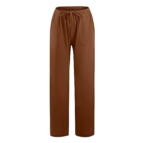 Cotton Linen Wide Leg Pants for Women Casual Summer 2024 Drawstring Beach Pants Loose Flowy Lounge Trousers3
