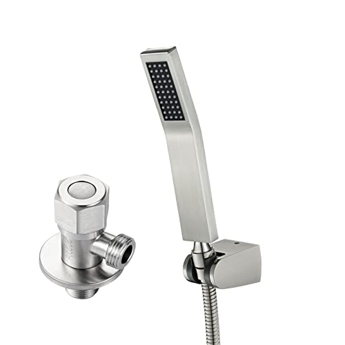 Set doccia portatile ad alta pressione, doccia a pioggia in ottone spazzolato con tubo in acciaio inossidabile da 1,5 m e valvola ad angolo regolabile, potente spray per il massimo relax