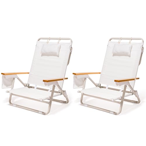 Image of Business & Pleasure Co. Holiday Tommy Chairs - Reclining Backpack Beach Chairs - Antique White, 2-Pack