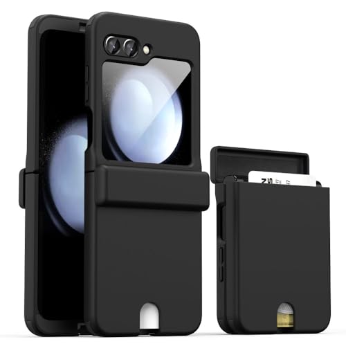 Coque Samsung Z Flip 5 antichoc noir avec porte-carte plastique touché doux