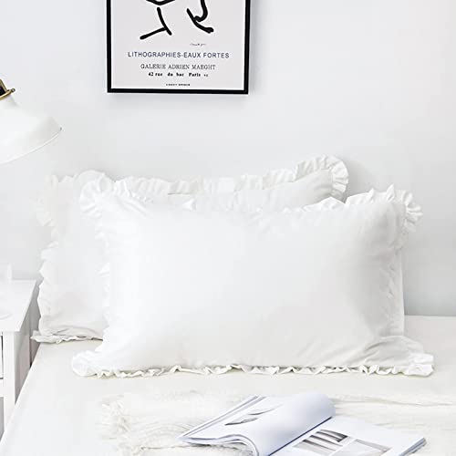White Pillow Cases Set Of 2 Pillow Shams Standard Size Cute Cotton Microfiber Envelope Pillowcase Ruffle Pillow Covers Soft Polyester Pillow Sheets For Bed Bedding Decoration Home Paris Decor 26"X20" #TOP7