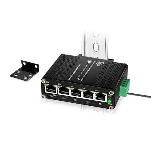 Image of Mini Managed Industrial 5-Port Gigabit Ethernet Switch Solar Power 5x10 /100 /1000BASE-T RJ45 Switch Support Web Management,QoS,Vlan Din Rail /Wall Mount Easy Smart Managed Network Switch