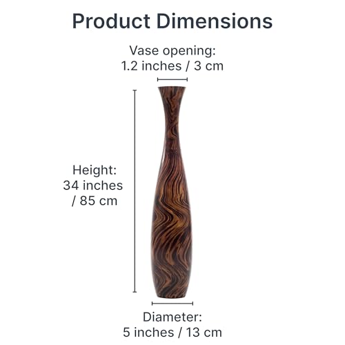 Image of Leewadee Large Brown Light Brown Home Decor Floor Vase - Wooden 34 inches Tall Farmhouse Decor Flower Holder for Fake Plant and Pampas Grass