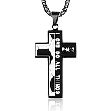 Susook Soccer Gift for Men Cross Necklace Stainless Steel Chain Bible Verse I CAN DO All Things Pendant Sport...