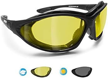 Bertoni Motorcycle Polarized Photochromic Glasses Goggles Interchangeable Arms and Elastic Strap mod P333FT (Photochromic Polarized Yellow Lens)