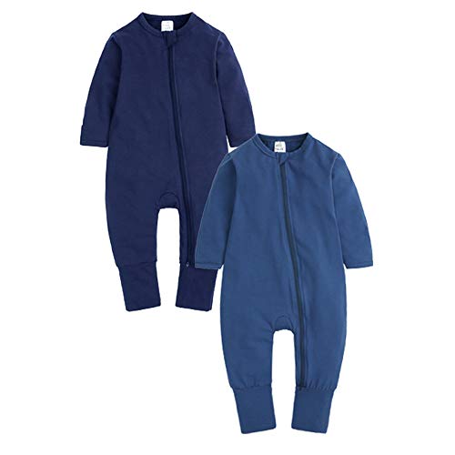 Kids Tales 2 Pcak Baby Footed Zip Pajama Long Sleeve Cotton Sleeper Infant Boy Girl Double Zipper Romper