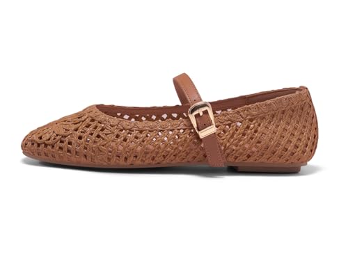 Image of Coutgo Womens Mary Jane Woven Flats Round Toe Ballet Flats Dressy Comfortable Slip On Shoes
