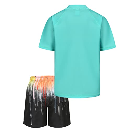 Boys Rash Guard Swimsuits Set For Boys Short Sleeve Swim Shirts With Trunks 2 Piece Quick Dry Swim Set Green Summer Splash Size 12/10-12 Years #TOP1