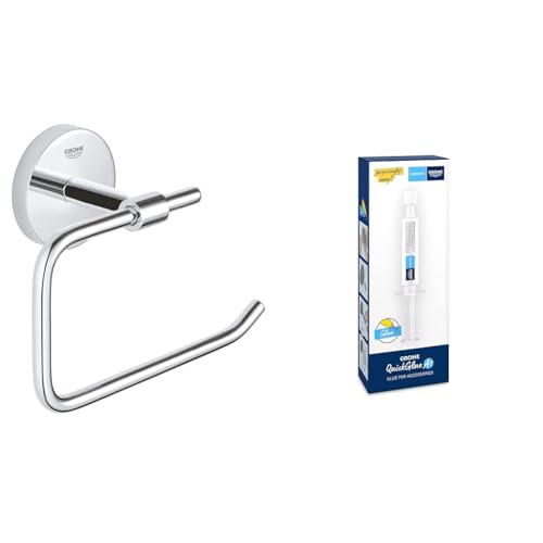 GROHE Start Cosmopolitan - Papierhalter + Kleber (Material: Metall, verdeckte Befestigung, ohne Deckel, zum Kleben oder Bohren), chrom, 41165000