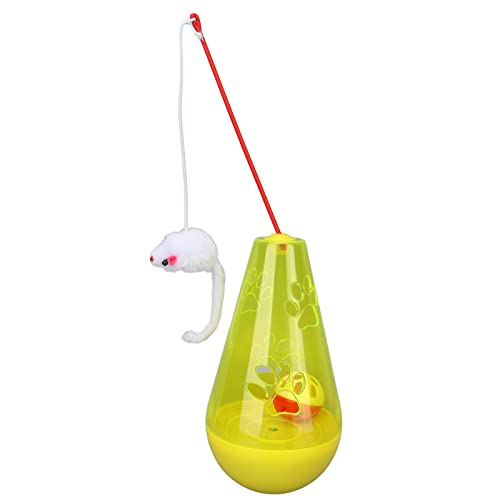 JOROBURO Cat Chasing Toy, Clear Color Cat Snack Toy Anxiety Ease Built in Bell Ball, Cat Roly Poly Toy Exercise Attractive Plush Mouse Cat Stick for Indoor Cats Kittens (Yellow)