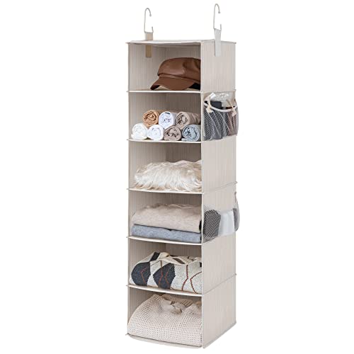Image of StorageWorks 6-Shelf Hanging Closet Organizer, Hanging Shelves for Closet, Fabric, Mixing of Beige, White & Ivory, 12" D x 12" W x 47 1⁄2" H