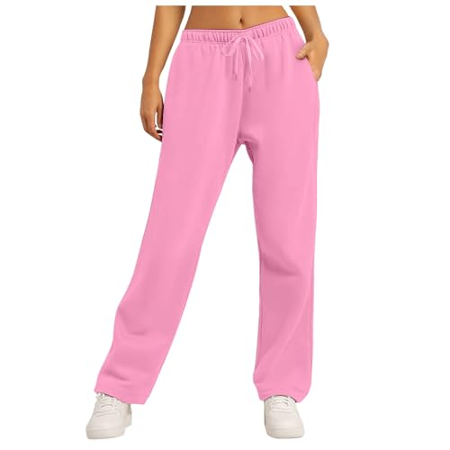 Women's Fleece Lined Sweatpants Winter Straight-Leg Womens Joggers Thermal Warm Tracksuit Bottom Baggy Athletic Jogger Fleece Pants Plain Sports Trousers Jogging Trousers for Ladies Jogging (S) Pink