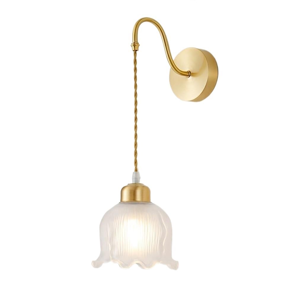 HXYSXHJUO Mid Century Modern Wall Sconces Nordic Brass Sconce Industrial Vintage Hanging Lamp Milk Glass Flower Light Fixtures For Bedroom Living Room Farmhouse