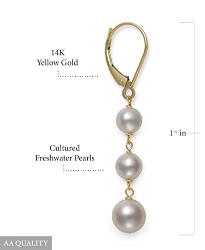 14K Yellow Gold White Cultured Freshwater Pearl Trio Dangle Drop Earrings #TOP3