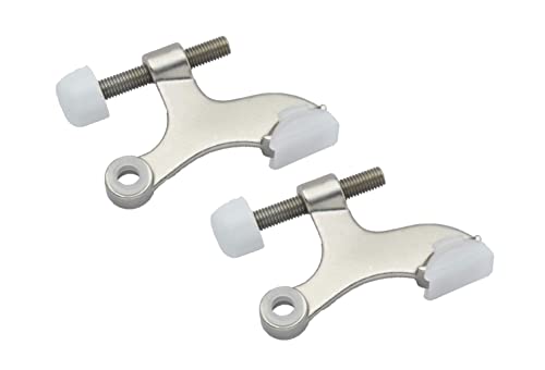 Qcaa Hinge Pin Door Stopper, Zinc Die Cast, Satin Nickel, With White Rubber Bumper Tip, 2 Pack, Made In Taiwan #TOP21