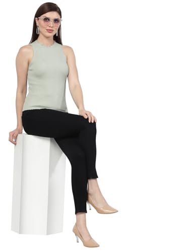 Image of Kalt Womens Knitted, Ribbed Cotton Fitted Sleeveless Round Neck Cami Tank Top