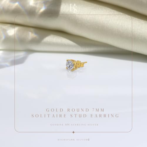 Image of HIGHSPARK 925 Silver Men's Round Solitaire Stud Earring | 92.5 Sterling Silver and Diamond like Brilliance Sparkling Zirconia | Single Stud for Men | Lovely Gift