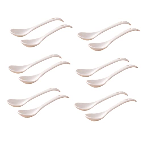 NAMOARLY 12pcs Kitchen Spoons Porcelain Teaspoon Chinese Ice Cream Spoon Dessert Spoon Handle Cake Spoon Noodle Spoon Chinese Spoons Table Spoons Serving Spoons Dinnerware+sets Coffee White
