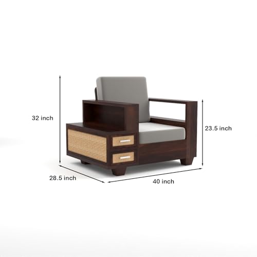 Image of KINGS HOME FURNITURE Sheesham Wood 5 Seater Sofa Set with 2 Drawer Storage | 3+1+1 Wooden Sofa Set Furniture for Living Room Home Office (Natural Cane,Walnut Finish)