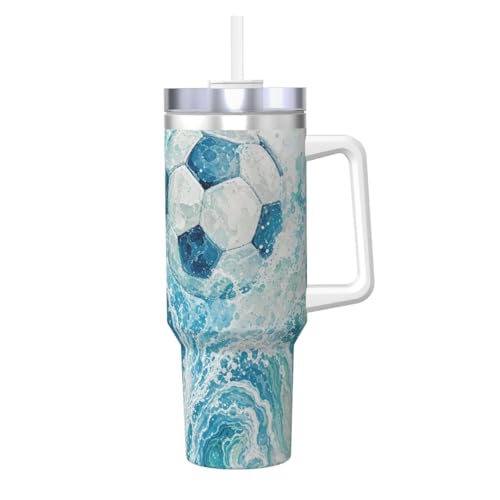 Vaso aislado Ocean Wave Soccer de 40 oz con asa y tapa 2