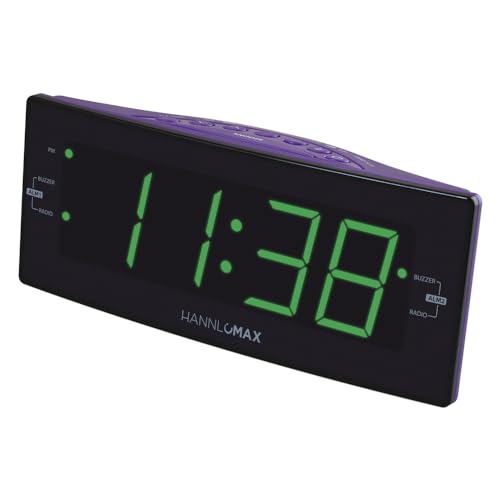 HANNLOMAX HX-112CR Alarm Clock Radio, PLL AM/FM Radio, Green LED 1.8 inches Jumbo Display, Dual Alarm, Dimmer, AC Operation only. (Purple)