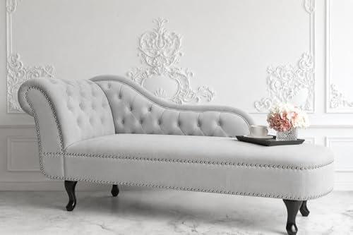 Image of Velvet Modern Chesterfield Chaise Lounge Couch 166 X 63 X 76 for Your Loving Space (Light Grey-L, Left Arm)