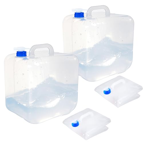 Collapsible Water Container with Spigot & Hook, BPA Free Water Jug, Foldable Carrier Bucket, Water Storage Container for Camping Hiking Survival Kit, 2-Pack (10L/2.6 Gallon)