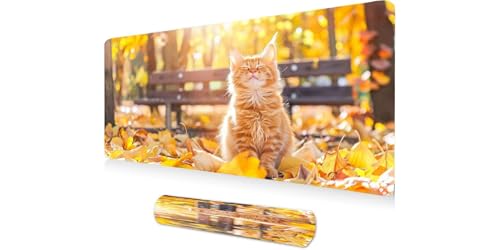 Grand tapis de souris gamer 1200x400 chat jaune pour travailler et jouer confortablement
