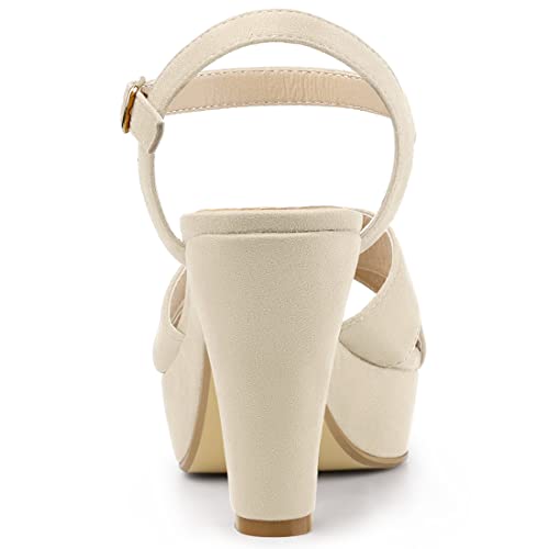 Allegra K Women's Platform Chunky Heel Ankle Strap Beige Sandals 7.5 M US3