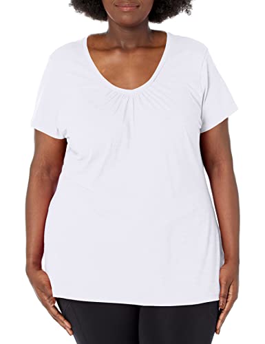 JUST MY SIZE womens Slub Jersey Short Sleeve Shirred V-neck T-shirt fashion t shirts, White, 1X US