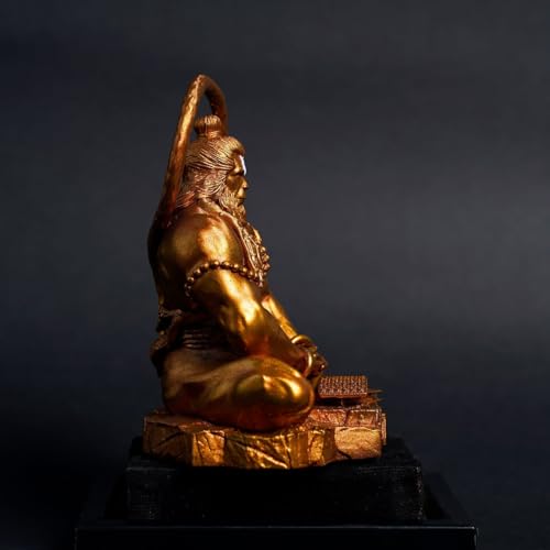 Image of Artjenius Hanuman Ji Murti Lord Bajrangbali Dhyan Mudra Meditation for Home|Car Dashboard| Decorative Showpiece|Decorative Cherub Angel Garden Statue|Bronze Finish|Gift -11 cm (Resin, Gold)