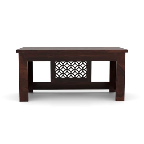 Image of Sheesham Wooden Coffee Table for Home, Office | Solid Wooden Center Table for Living Room, Solid Wood Sofa Center Side End Table for Home Furniture in CNC- Walnut Finish