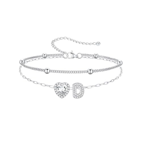 PROSTEEL A-Z Initial Ankle Bracelets for Women Waterproof, Layered Chain Anklet Stainless Steel Summer Beach Anklets, Silver/Gold 8.5-10.5 Inch Adjust