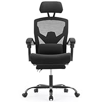 Sweetcrispy Office Computer Desk Chair, Ergonomic High-Back Mesh Rolling Work Swivel Chairs with Wheels, Comfortable Lumbar Support, Comfy Arms for Home, Bedroom, Study, Student, Black