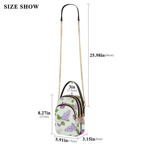 Lilac White Flowers Butterflies Single Shoulder Purse Women Print Phone Purse Chain Strap Handbag Quilted Designer Clutch Ladies Zipper Tote3