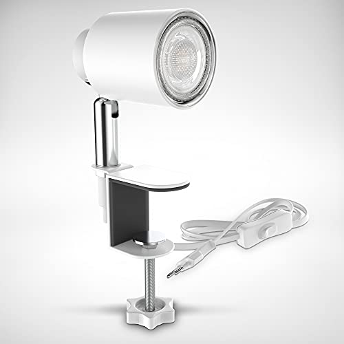 B.K.Licht - Lámpara de pinza LED - lámpara de mesa con bombilla de 5W GU10 - lámpara de lectura - blanco 14,6 cm