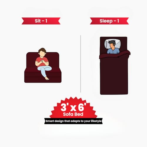 Image of CELLBELL Comfy Sofa Cum Bed 3x6 Feet | Foldable Dual Use Couch Bed with Soft Cushions, Washable Fabric Cover & Sturdy Frame | Space Saving Modern Design for Living Room, Bedroom & Guest Use (Maroon)