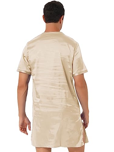 Hularka Men's Silk Satin Nightshirt Nightgown Short Sleeve V-neck Casual Nightwear Top Shirt Sleepwear2