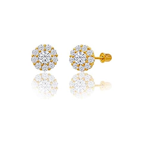 14kt Solid Gold Stud Screwback Earrings - Clear Cover