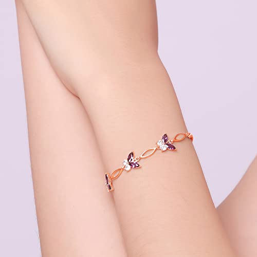 Nieboa S925 Sterling Silver Purple Butterfly Bracelets For Women,Cute And Charm Wrist Bracelets Jewelry Gift For Women Teen Girls… (Rose Gold) #TOP3
