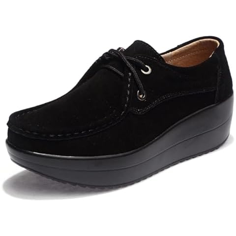CrazySavage Women's Toning Rocker Walking Shoes Platform Suede Sneakers Slip On with Wedge Orthotic Insole Pain Relief Arch Support That (Black C,8,Women,8) Cover