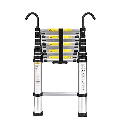 Telescoping Ladder,10.5 FT Stainless Steel, Heavy Durty Extension Ladder 350lbs Max Capacity, Multi-Purpose Collapsible Ladder for Outdoor Work