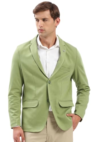 Image of SHOWOFFFF Men Solid Single Breasted Casual Blazer | Notched Lapel Full Sleeves Cotton Blazer for Mens | Slim Fit Regular Length Blazer for Men's