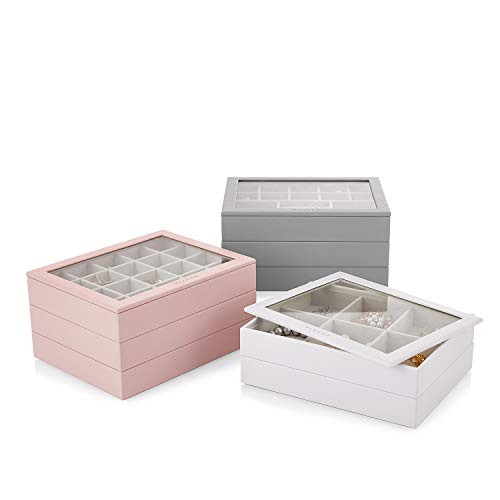Vlando Stackable Jewelry Tray - Multipurpose Desktop Drawer Chest Jewelry Accessories Display Storage Organizer For Earring Necklace Bracelet Ring, 3-Layer W/Lid, White #TOP5