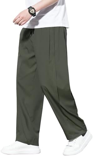 （05:30時点） [HMT] ワイドパンツ メンズ ズボン 夏用 ストレートパンツ 冷感 夏服 ャンブレー ずぼん 大きいサイズ ボトムス 上品 ピンタック ロング丈 イージーぱんつ ゆったり 春 夏 秋 (JP, アルファベット, 2XL, #11：アーミーグリーン)