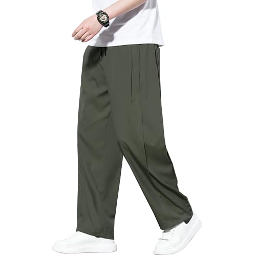 [HMT] ワイドパンツ メンズ ズボン 夏用 ストレートパンツ 冷感 夏服 ャンブレー ずぼん 大きいサイズ ボトムス 上品 ピンタック ロング丈 イージーぱんつ ゆったり 春 夏 秋 (JP, アルファベット, 2XL, #11：アーミーグリーン)（Amazon）