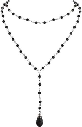 Layered Black Beaded Teardrop Choker, Dainty Y Necklace, Goth Emo Necklace