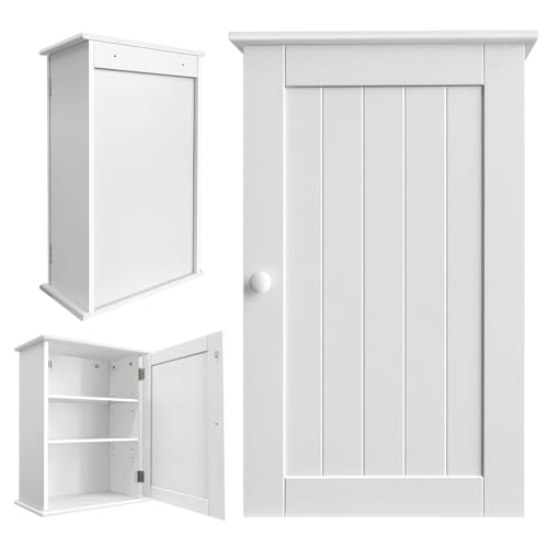 AUTOFU Wall Cabinet for Kitchen, Bathroom Storage Cabinet Wall Mounted, Wooden Storage Cupboard with Adjustable Shelf & Doors, W13.8'' x D8.1 x H21.7'' Hanging Storage Organizer Unit